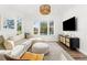 Bright living room featuring large windows and modern furnishings with lots of light at 1678 Wright Aly, Erie, CO 80516