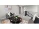 Cozy upstairs living space featuring plush seating, a stylish coffee table, and staircase with dark railing at 890 Coal Bank Trl, Castle Rock, CO 80104