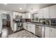 Modern kitchen with white cabinets, stainless appliances, and an island with extra seating at 235 N 7Th Ave, Brighton, CO 80601
