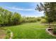 Expansive backyard features a lush lawn, mature trees, and rustic wood fence for a private outdoor space at 920 Shady Oak Ln, Castle Pines, CO 80108