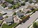 An aerial shot showcasing the property and its surrounding neighborhood with mature trees and well-maintained lawns at 13972 Hudson Way, Thornton, CO 80602