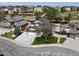 Aerial view of home in a residential neighborhood with manicured lawn and a two-car garage at 13972 Hudson Way, Thornton, CO 80602
