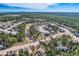 High angle aerial view of a residential neighborhood, surrounded by trees with a clear blue sky at 1798 Summerglow Ln, Monument, CO 80132