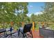Outdoor deck with view of trees, patio furniture and metal tub at 20033 Silver Ranch Rd, Conifer, CO 80433
