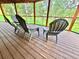Deck with wood floor and seating with forest views at 20033 Silver Ranch Rd, Conifer, CO 80433