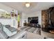 Inviting living room with a stone fireplace, plush seating, and modern entertainment center at 2567 Rainbow Dr # 80, Denver, CO 80229