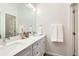 Bright bathroom featuring a double vanity with white countertops and modern fixtures at 3880 W 13Th Ave, Denver, CO 80204