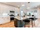 Modern kitchen with white cabinets, stainless steel appliances, and a large island at 3353 Wabash St, Denver, CO 80238