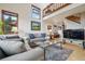 Open-concept living room with hardwood floors, stylish sofas, and second-story view at 758 Chimney Creek Dr # C, Golden, CO 80401