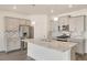 Bright modern kitchen with stainless steel appliances, gray cabinets and granite island with pendant lights at 27694 E Byers Ave, Aurora, CO 80018