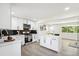 Contemporary kitchen with white cabinets, a black backsplash, stainless steel appliances, and an island at 2767 W Iliff Ave # 1, Denver, CO 80219