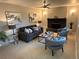 Cozy living room featuring a decorative fireplace, stylish seating, and contemporary artwork for comfortable living at 6272 S Garfield Dr, Centennial, CO 80121