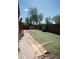 Backyard with gravel, artificial turf, bordered by a wooden fence and scattered trees at 1564 Verbena St, Denver, CO 80220