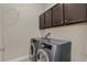 This laundry room features modern appliances and built-in storage cabinets at 303 Inverness Way # 201, Englewood, CO 80112