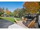 Well-designed backyard featuring a fire pit area, playset, and lush greenery, ideal for outdoor entertainment at 2602 S Kearney St, Denver, CO 80222