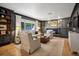 Sophisticated living room with fireplace, dark accent wall, hardwood floors, and comfortable seating area at 2602 S Kearney St, Denver, CO 80222