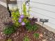 Attractive garden bed near the home's exterior, featuring purple flowers and a 'Welcome' sign at 196 W 8Th Ave, Byers, CO 80103