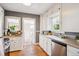 Bright kitchen with stainless steel appliances, white cabinets, and hardwood floors at 3622 Lowell Blvd, Denver, CO 80211