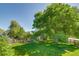 Expansive front yard with lush green grass, mature trees, and well-maintained landscaping at 3010 Zinnia Ct, Golden, CO 80401