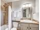 Bathroom with shower/tub, vanity, and granite countertop at 699 Highlands Dr, Breckenridge, CO 80424