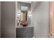 Stylish powder room with contemporary sink and mosaic tile accents at 5831 S Albion Ct, Greenwood Village, CO 80121