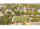 Overhead shot of the neighborhood showcasing the layout of the homes, green spaces, and community areas at 3143 Elmira St, Denver, CO 80238