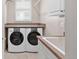 Bright laundry room with front loading washer and dryer, countertop and a window for natural light at 3143 Elmira St, Denver, CO 80238