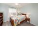 Bright bedroom with a large window, quilt and light teal walls at 23549 E Ottawa Pl, Aurora, CO 80016