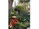 Beautiful landscaping with vibrant flowers and a decorative glass orb adding charm to the garden at 31190 Cinnamonwood, Evergreen, CO 80439