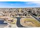 Elevated aerial view showcases the property's location in a suburban neighborhood at 493 Pine Flower Ct, Highlands Ranch, CO 80126