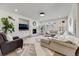 Cozy living room with a fireplace, comfortable seating, and large windows at 493 Pine Flower Ct, Highlands Ranch, CO 80126
