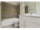 Well-lit bathroom with a shower and tub combo and a white vanity at 1622 W 67Th Ave, Denver, CO 80221