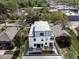 Aerial view of contemporary home with rooftop terrace, highlighting its urban setting at 1541 Glencoe St, Denver, CO 80220