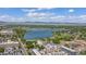 Picturesque aerial view featuring Sloans Lake with mountain backdrop, showcasing the vibrant community and scenic beauty at 2053 Meade St, Denver, CO 80211