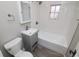 Cozy bathroom features a toilet, sink, mirror, and tiled shower at 1545 N Harrison St, Denver, CO 80206