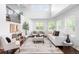Bright living room features high ceilings, modern furnishings, and large windows at 18213 E Saskatoon Pl, Parker, CO 80134