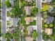 Bird's eye view of a residential area with neat lawns, mature trees, and orderly street layout at 7351 S Marion St, Centennial, CO 80122
