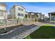 A view of backyard landscaping with rocks, artificial turf, and fencing separating the properties at 6400 Barnstead Dr, Castle Pines, CO 80108