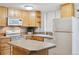 Bright kitchen featuring a microwave, refrigerator, and countertop with sink at 1260 N Humboldt St # 1, Denver, CO 80218