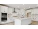 Bright kitchen with white cabinetry, stainless steel appliances, and spacious center island at 39181 Anthony St, Elizabeth, CO 80107