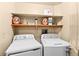 Functional laundry room with a washer, dryer, and storage shelves at 8100 E Union Ave # 712, Denver, CO 80237