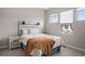 A sunlit bedroom showcasing a cozy bed, bedside tables, and large windows with roller shades at 7040 Homeplace St, Castle Rock, CO 80108