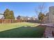 Fenced backyard featuring a lush lawn with artificial turf and mature trees at 176 S Pembrook St, Castle Rock, CO 80104