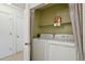 Laundry closet with washer, dryer, and shelf at 176 S Pembrook St, Castle Rock, CO 80104