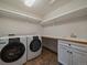Practical laundry room with modern washer/dryer, countertop, and storage at 5939 Lone Peak Dr, Evergreen, CO 80439
