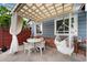 Covered patio with outdoor seating, a hanging chair, and brick accents, perfect for relaxing and entertaining at 12545 Elm St, Thornton, CO 80241