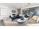 Stylish living room featuring modern furniture, ample seating, fireplace and backyard patio access at 3925 S Cherry St, Englewood, CO 80113