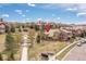 An aerial view showcasing the neighborhood's layout and landscaping at 9450 Sori Ln, Highlands Ranch, CO 80126
