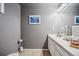 Clean bathroom with white vanity and gray walls at 24758 E Arizona Cir, Aurora, CO 80018