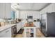 Modern kitchen with white cabinets and stainless steel appliances at 24758 E Arizona Cir, Aurora, CO 80018